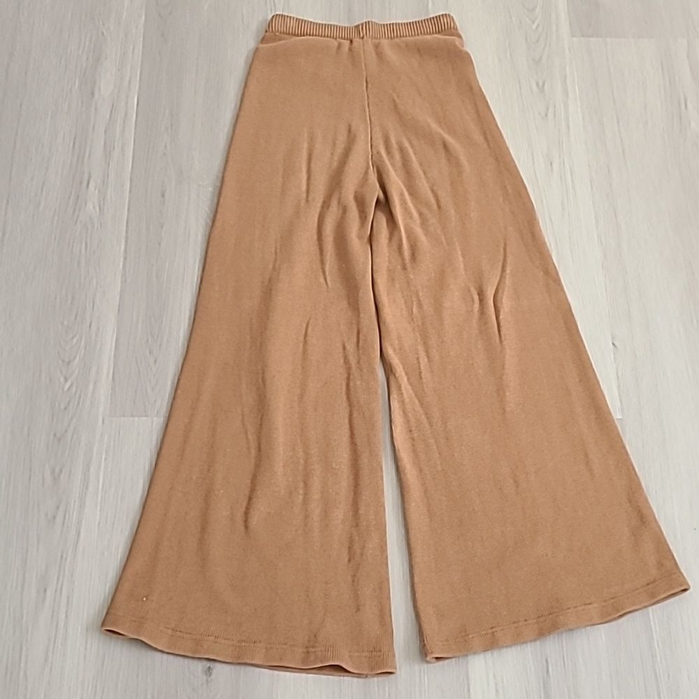 Raised By Water Wide Leg Mustard Brown Knit Palazzo Pants Small High Waist - Picture 7 of 7